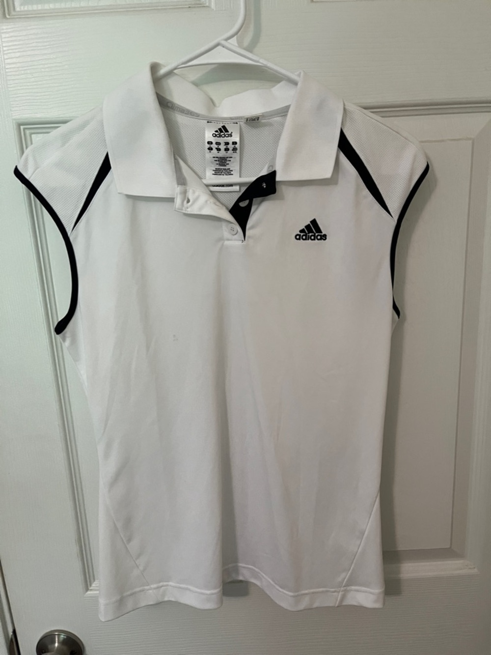 adidas White Sleeveless Polo with Black Piping